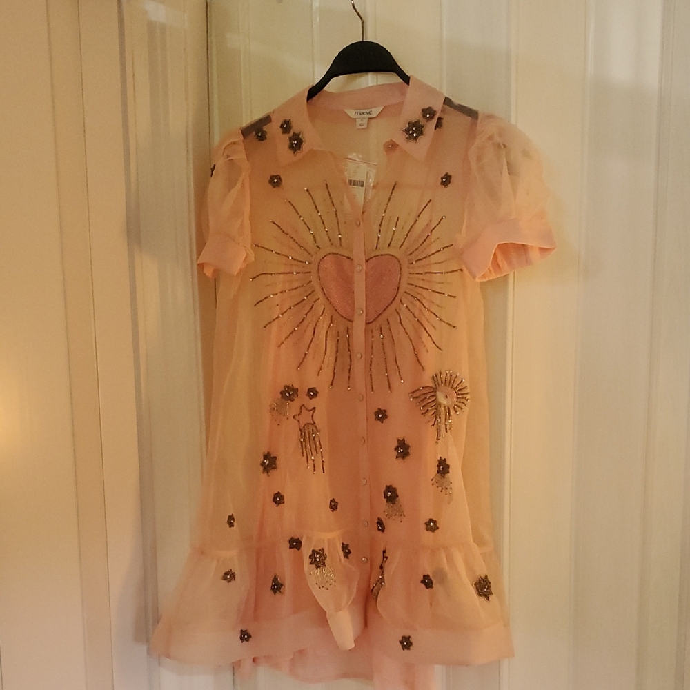 Maeve Pink Dress with Heart and Starburst Design